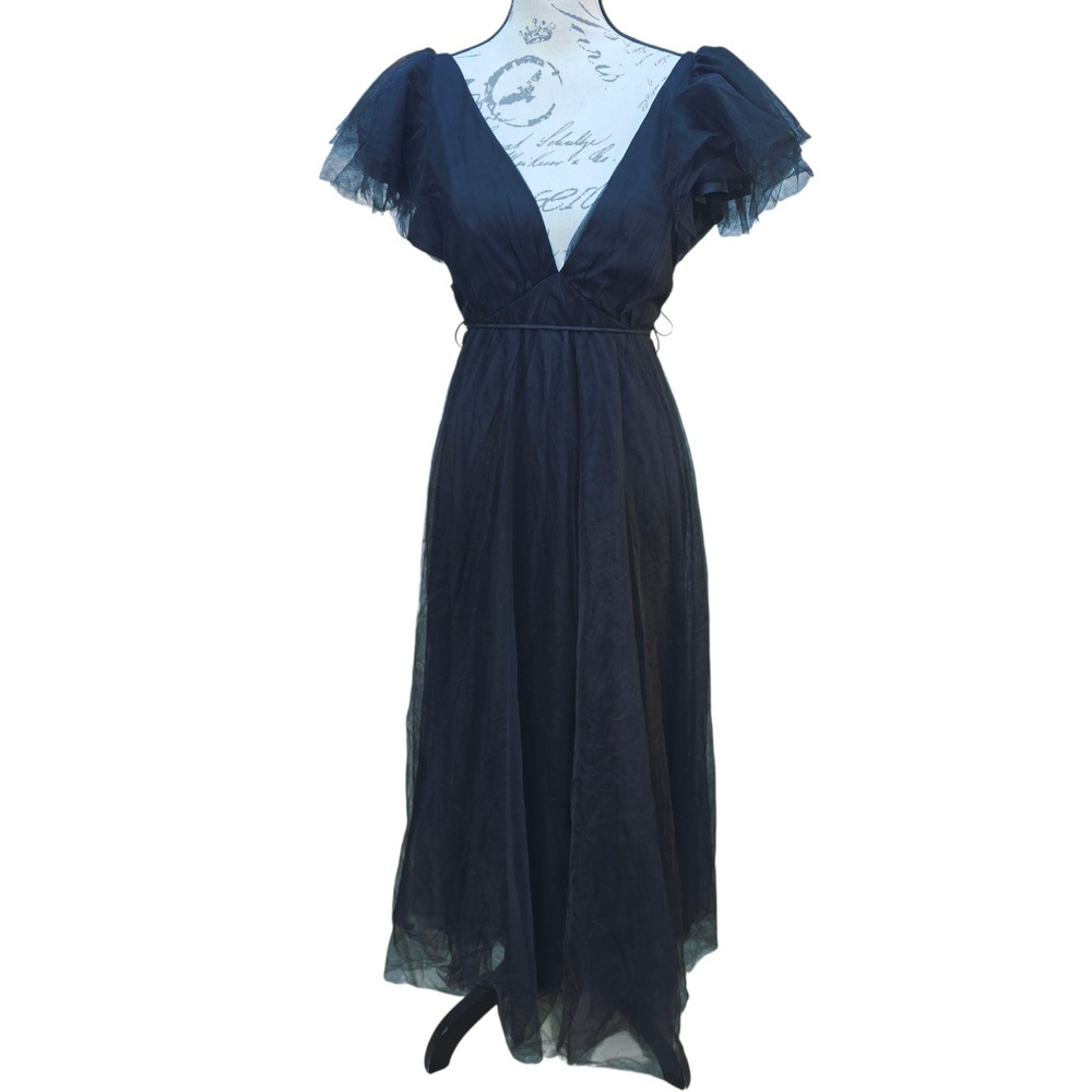 Baltic Born NWOT Anabella Tulle Dress Black Maxi Ruffle Sleeve Party Evening M - Picture 4 of 12